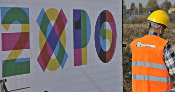 EXPO 2015.Posa della prima pietra al cantiere  di Rho Fiera