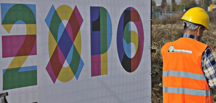 EXPO 2015.Posa della prima pietra al cantiere  di Rho Fiera