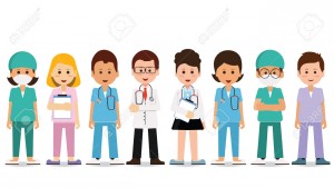 Medical team isolated on white, Set of hospital medical staff, Doctors, nurses and surgeon, Healthcare and medical concept, cartoon character Vector Illustration.